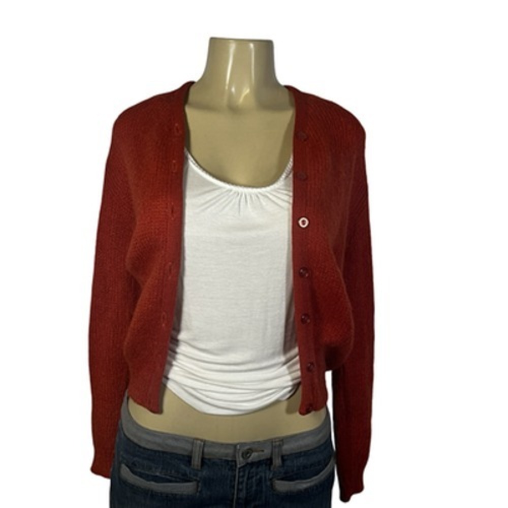 Vintage Thistledown Mohair Wool Cardigan Sweater Womens M Burnt Orange Knit